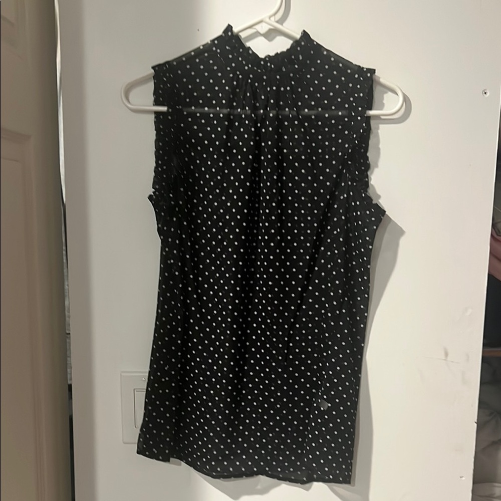 Who What Wear Black and White Fitted Blouse with Mandarin Collar
